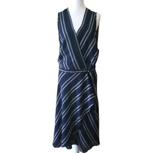 Max Studio Navy & White Striped Sleeveless Wrap Dress, XL,  Nautical, Summer